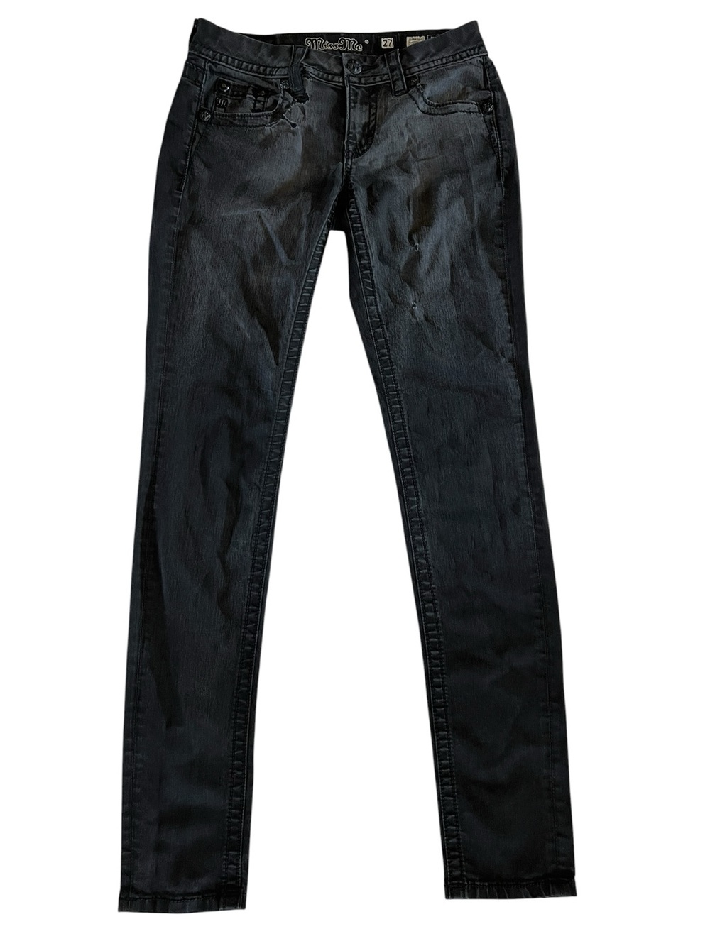 Miss Me Signature Skinny Jeans Black Studded Wing Pockets 27 Long Western Y2K - Picture 2 of 10